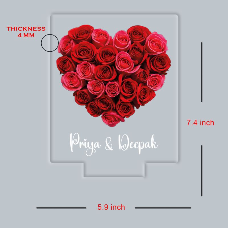 Personalized Name LED Night Light, Rose Heart Design Color Changing Light with Black Base Gift for Valentines Day & Rose Day Gift for Couples